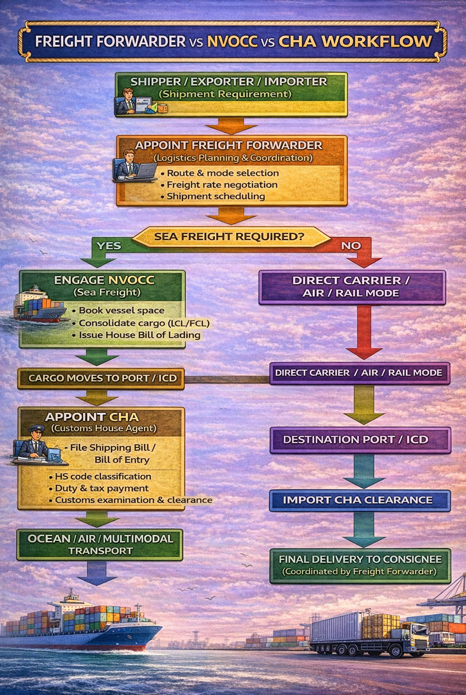 Freight Forwarder vs NVOCC vs CHA Workflow